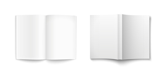 White blank open book mockup vector illustration. Open book mockup with blank pages