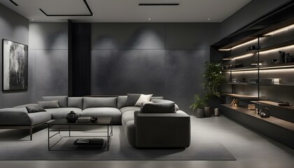 Minimalist Basement Sanctuary in Shades of Grey