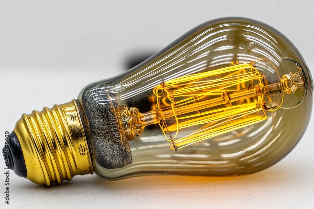 Aufkleber vintage style light bulb with warm glow resting on a surface showcasing intricate filament design