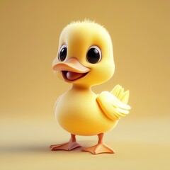 Cute Yellow Duckling on Yellow Background