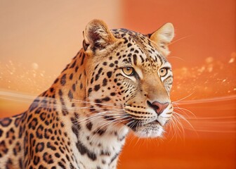 Fototapeta premium Elegant Leopard Print Double Exposure: Beige, Terracotta, Black & Lilac Tones