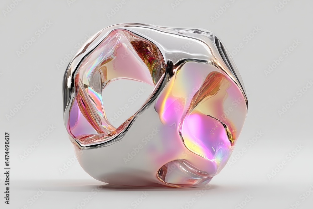 Aufkleber Sculptural abstract design with iridescent surfaces displayed in a minimalist setting