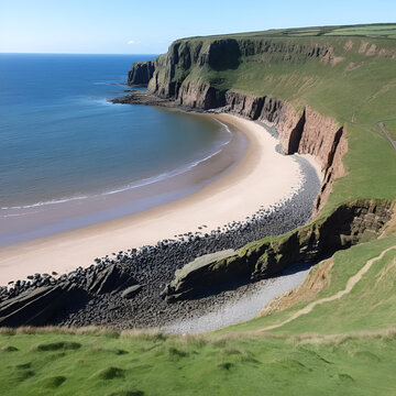 Cliffs and beach at Blackhall Rocks and Cromdon Dene Beach