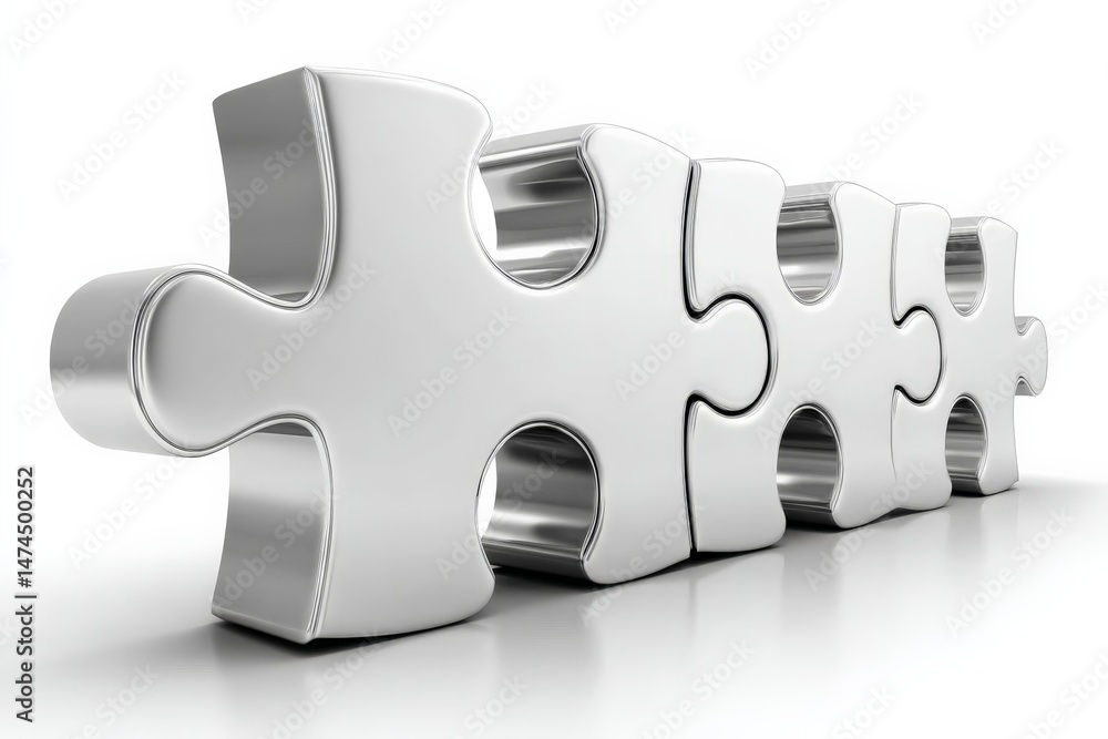 Poster Puzzle pieces aligned in a row showcasing the concept of collaboration and teamwork for effective problem-solving