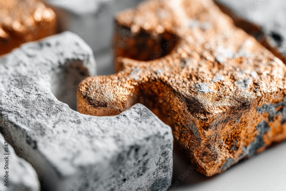 Poster Textural contrast of metallic and stone-like objects showcased in artistic arrangement