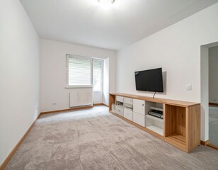 Modern minimalist living room with light walls and wooden furniture