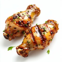 Roasted Chicken Drumsticks on White Background Food Photography