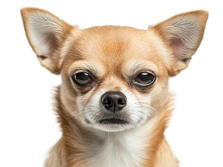 Obraz premium Angry Chihuahua stands tense, eyes narrowed with attitude, full body on white.