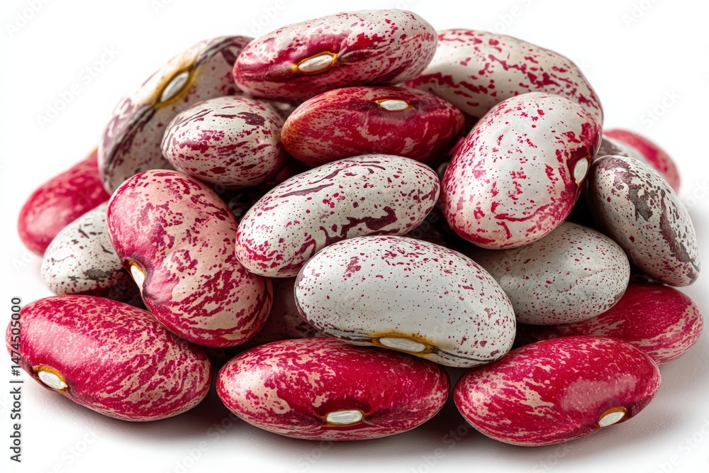 Poster Colorful speckled beans arranged in a pile highlighting their unique patterns and textures