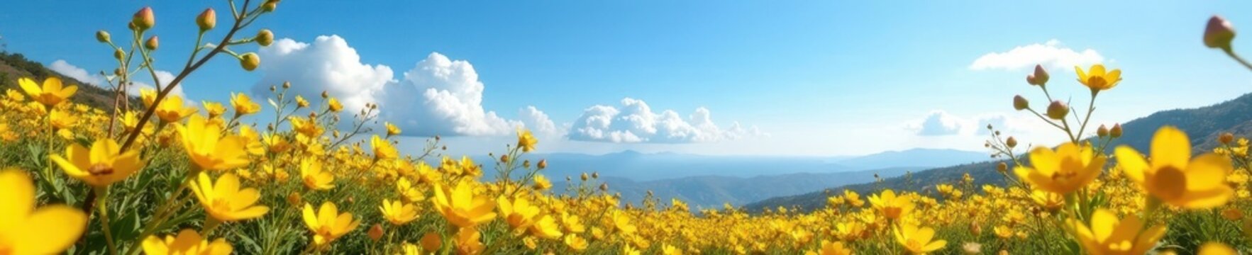 Sunlit yellow fynbos flowers against blue sky, sunshine, spring, proteaceae