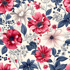 Romantic Flowers Seamless Pattern – Blush & Sage Green Floral Background