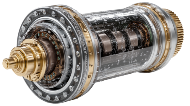 Intricate Machinery: A close-up view of detailed and complex machine component, its inner workings revealed through transparent casings, showcasing technical precision and industrial elegance.