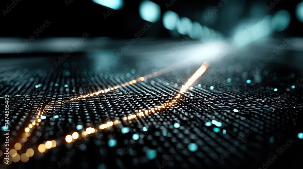 Poster abstract blue arrow glowing with lighting and line grid on blue background technology hi tech concept.stock image