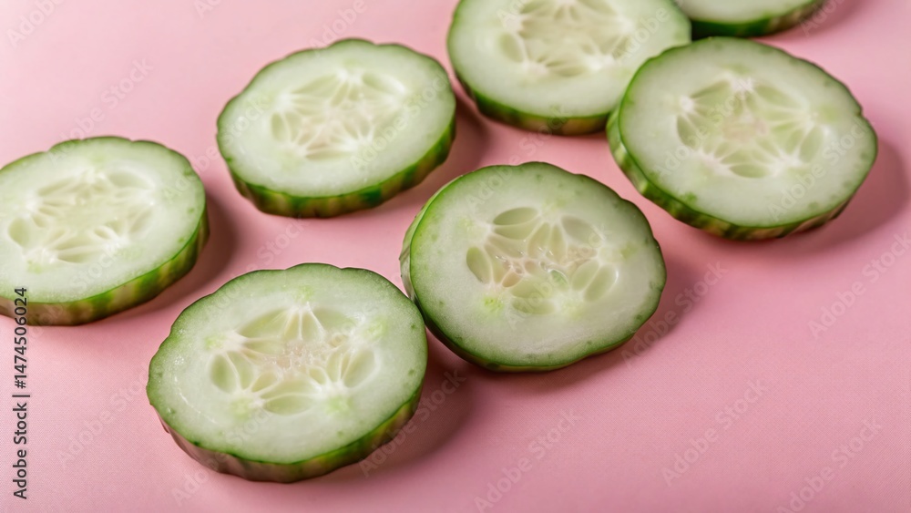 Poster fresh cucumber slices isolated on white background - high-resolution stock photo