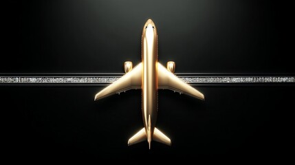 A stunning golden airplane is displayed against a dark background. This artistic image captures luxury travel in a unique way. Perfect for advertising or aviation themes. AI
