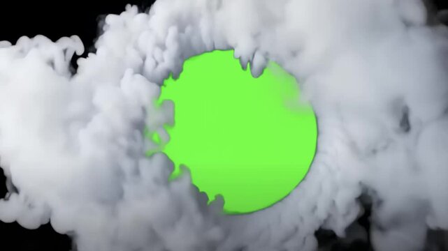 Curled smoke edges ripple around circular green screen