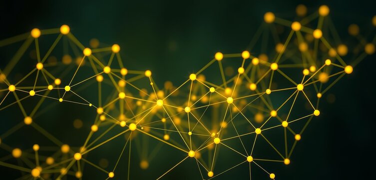 Abstract network of interconnected lines and nodes forming geometric shapes, background, science