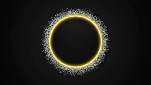 Bright yellow halo with glittering dust on a black backdrop, evoking an eclipse phenomenon