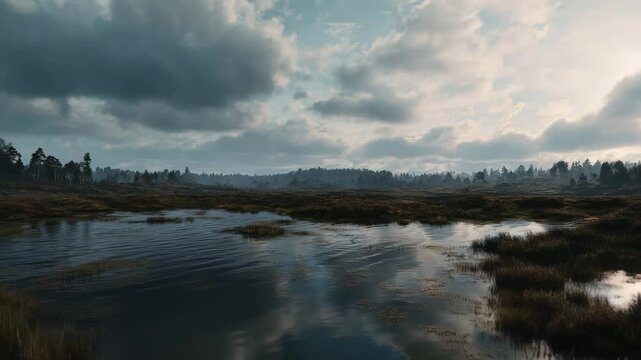 4K Drone Flyover of Scenic Bog Landscape | Sweeping Aerial Shot Over Peatland and Marshes | Remote Nature From Above