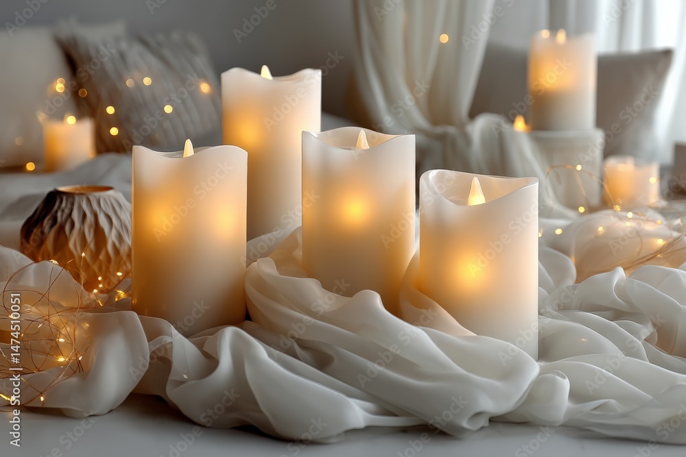 Poster elegant candle arrangement creates a warm atmosphere in a softly lit room with delicate decor and gl