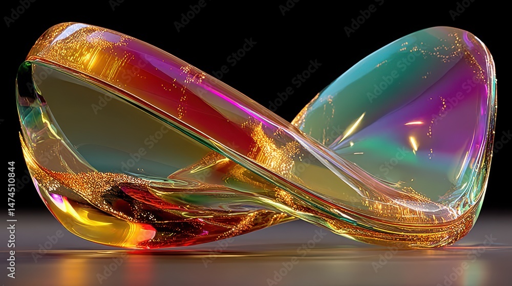Poster abstract glass shape with iridescent effect 3d rendering illustration,stock photo