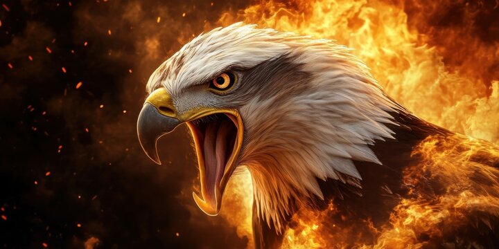 Roaring Eagle Surrounded by Flames Digital Art