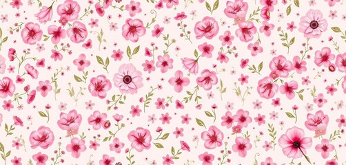 Fototapeta premium Delicate pink ditsy floral pattern, liberty style, seamless repeat for spring fashion, texture, pretty flowers