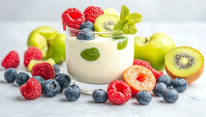 Yogurt parfait with berries  kiwi.
