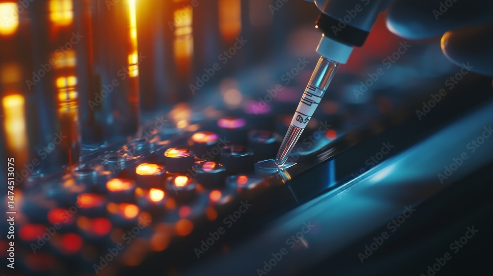 Poster scientific experiment action laboratory location macro photography content high-tech environment clo