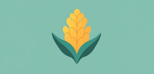 Natural yellow corn icon with elegant lines on a light teal backdrop, HD clarity