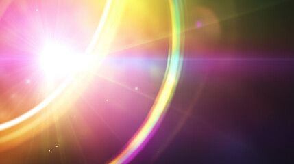 Vibrant abstract light burst with radial rainbow flare and bokeh effect