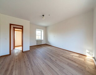 Bright Empty Room with Wooden Flooring and Natural Light Access