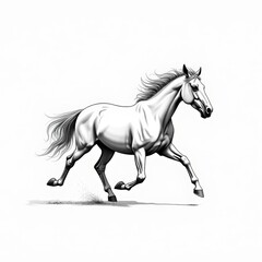 Graceful Running Horse – Realistic Black and White Line Art with Dynamic Movement