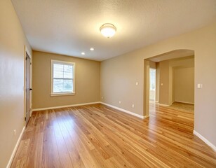 Spacious and Inviting Empty Room with Hardwood Floor and Natural Light