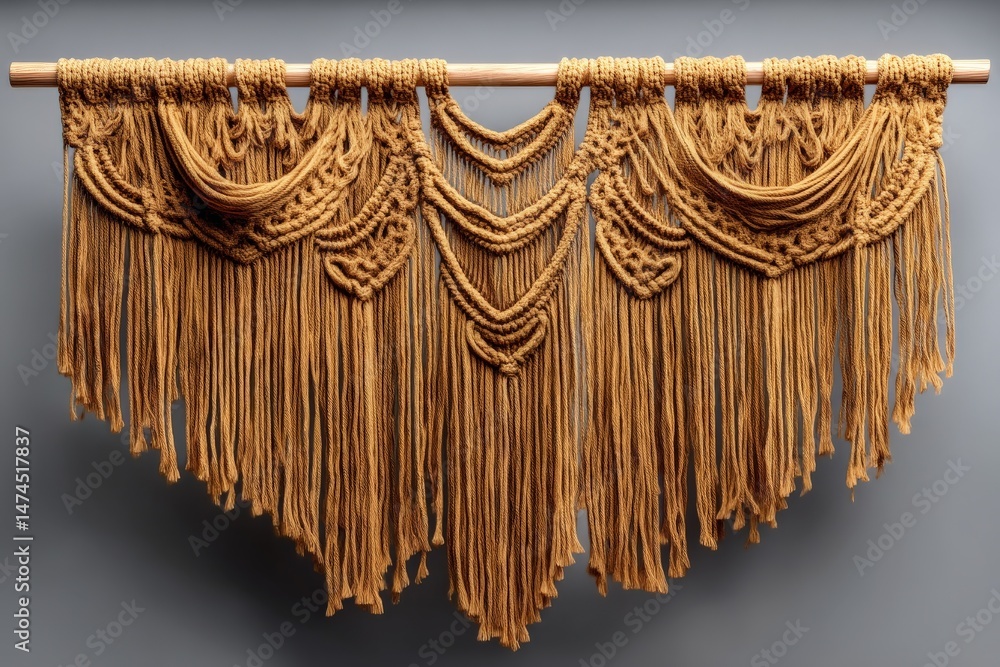 Aufkleber Macrame wall hanging with intricate patterns in warm tones displayed against a neutral background