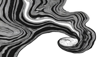 Abstract black and white swirling lines with circular shape and artistic texture in illustration