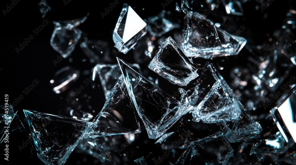 Poster shattering glass explosion abstract setting image capture dark background close-up dynamic motion