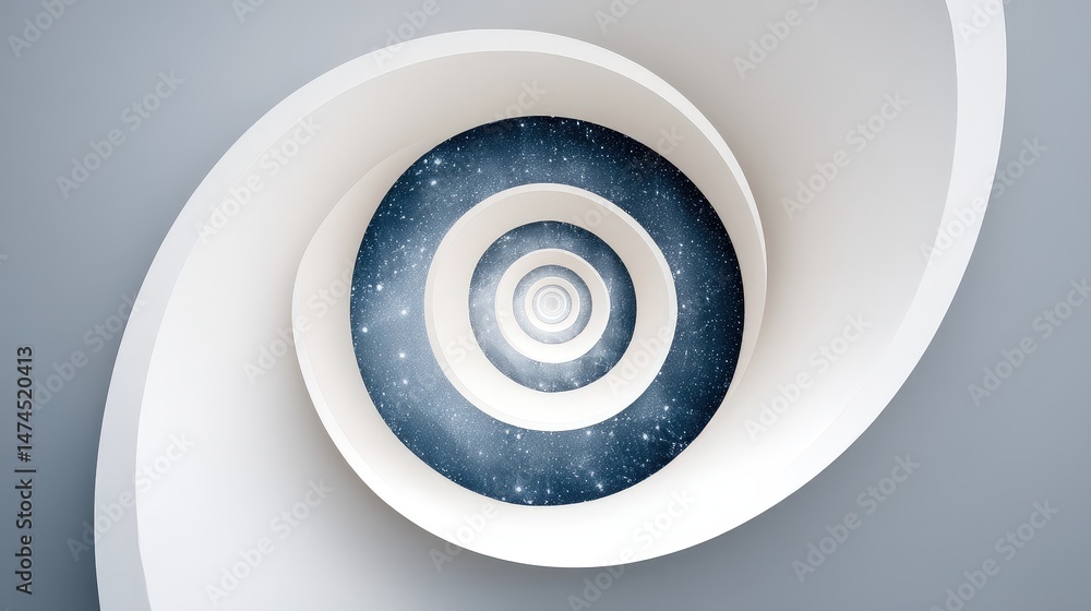Poster abstract spiral design with starry background revealing depth and infinity in modern setting
