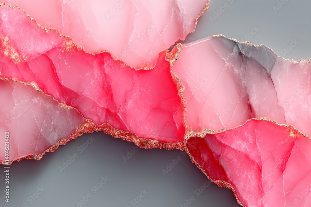 Aufkleber colorful pink agate stone with gold edges showcasing natural texture and patterns in a modern design
