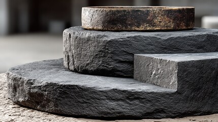 anceint stone podium for product presentation empty platform mock up generative ai