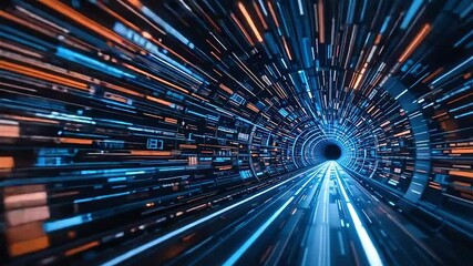 Hyper tunnel of fast-moving symbols and numeric sequences in deep space