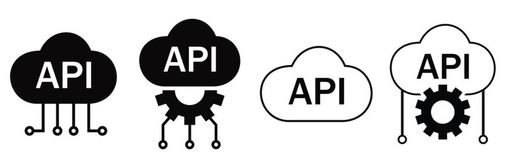 Cloud Network and API Icons Set – Flat Vector Design in Black on White Background