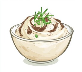 Creamy Mashed Potatoes with Brown Gravy in Clear Glass Bowl