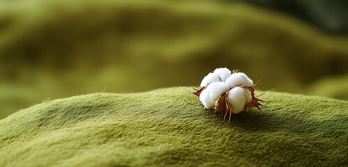 Isolated cotton boll resting on a smooth moss-green background