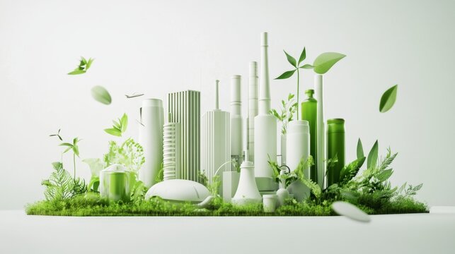 Sustainable urban development city environment digital art green technology aerial view eco-friendly concepts for future living