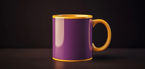 Iconic coffee mug design, golden yellow outline, subtle purple hue