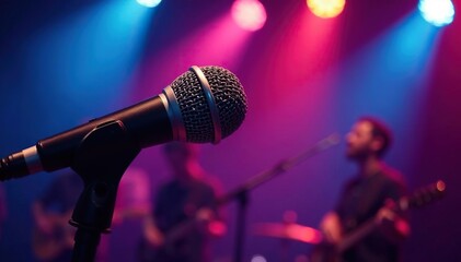 Obraz premium Close-up of microphones and speakers at a musical performance , speaker cabinet, midrange, recording