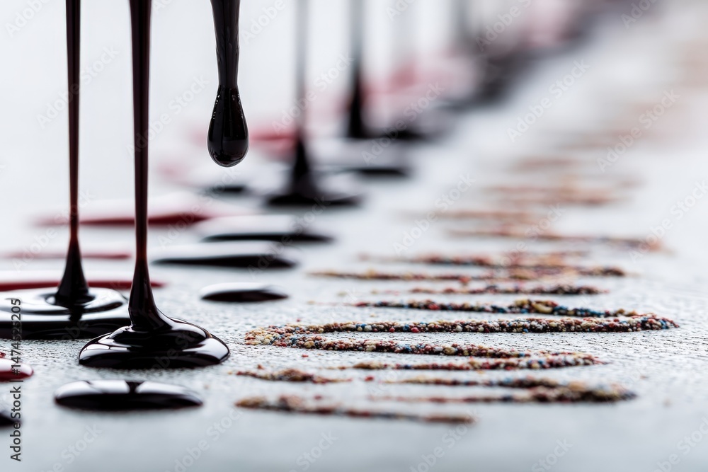 Aufkleber Colorful patterns created by dripping paint and glitter on a surface during an artistic project in a studio