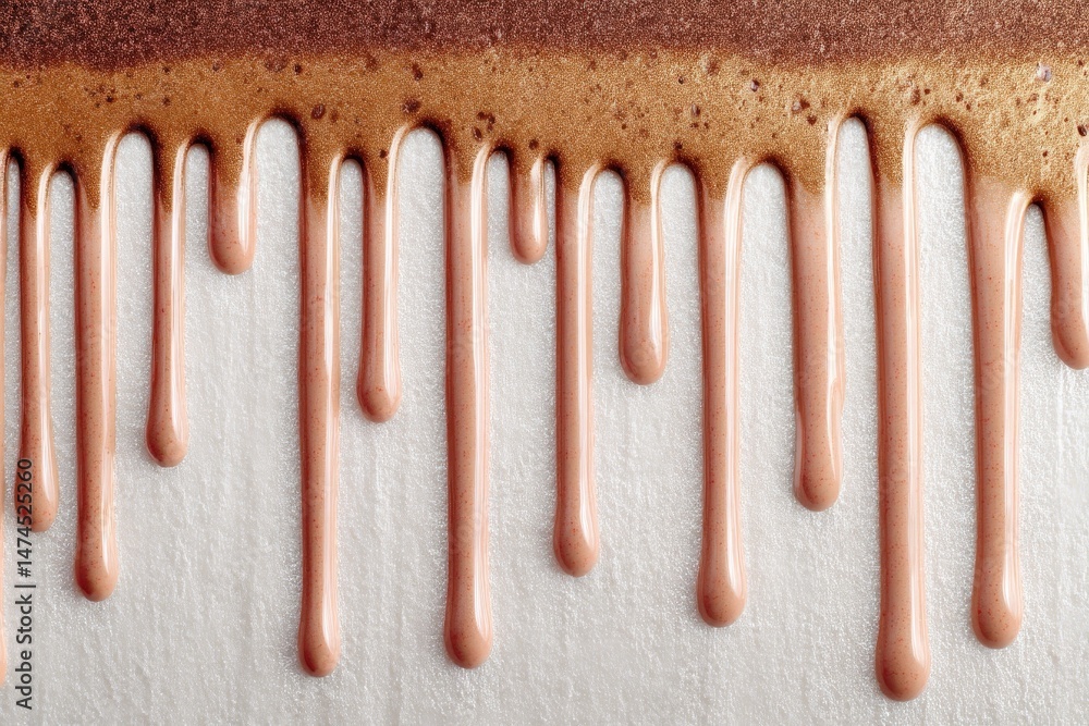 Poster melted chocolate dripping down a surface in a dessert preparation setting during daylight hours