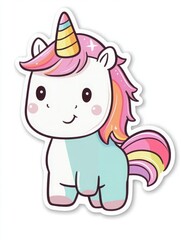 Fototapeta premium Sticker isolated unicorn illustration, flat design, minimalistic and cute for children's products